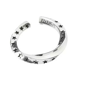 NEW Unisex/Men’s 925 Sterling Silver Engraved‎ Star Twist Band Ring, Adjustable